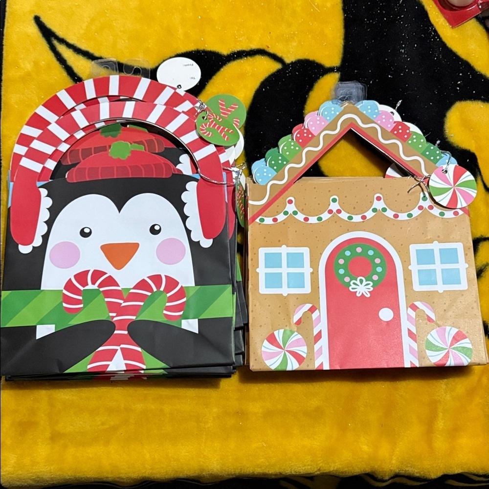 Festive Penguin and Gingerbread Gift Bags